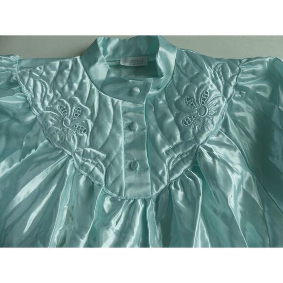Vintage Satin Quilted Nightgown SMALL Modest Hight Neck Button Grannycore READ - Picture 8 of 11
